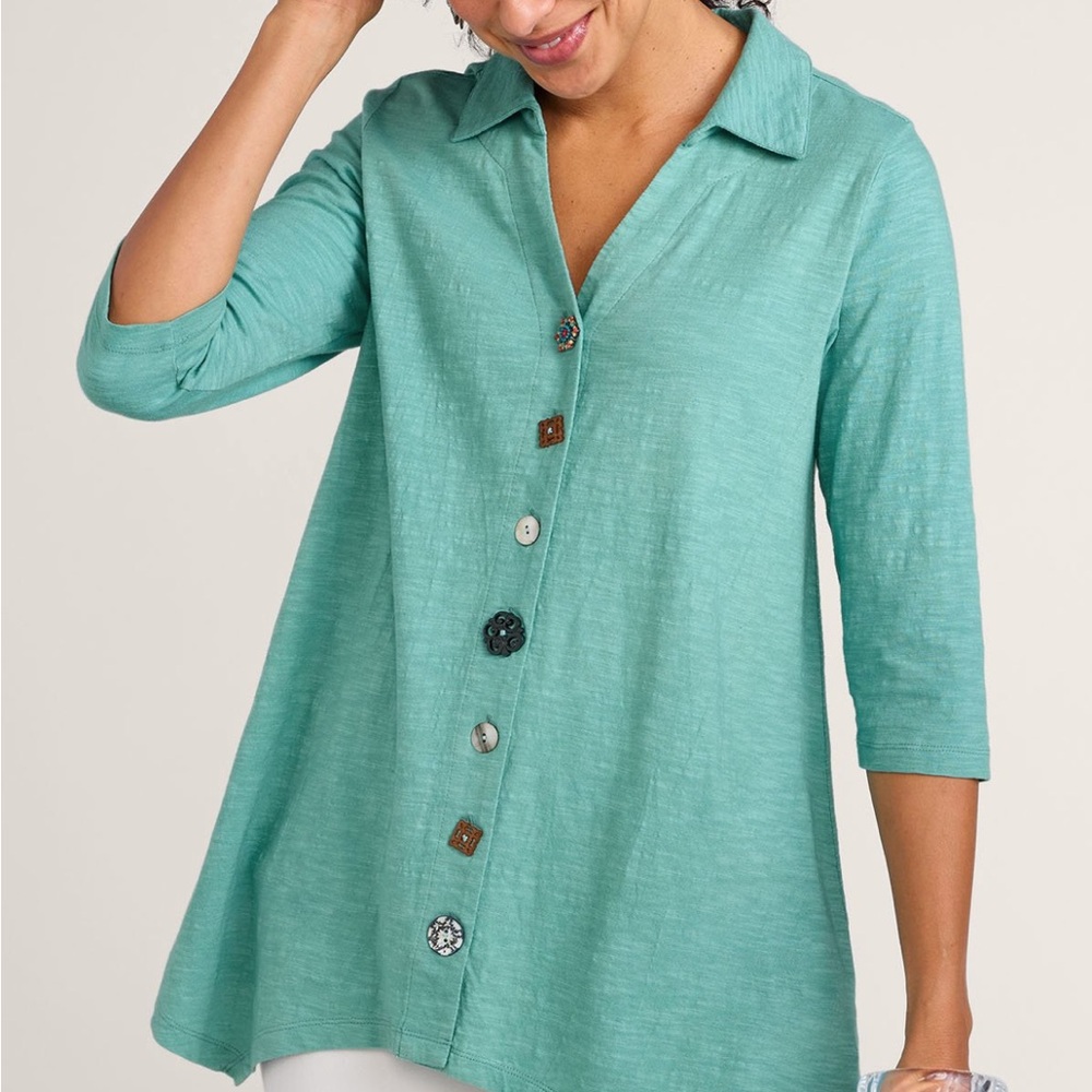 Soft Surroundings Danielle Tunic Top Uneven Hem XS 
Three Quarter Sleeve